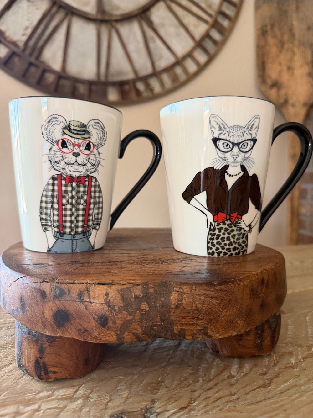 Hipster Animal Stoneware Coffee Mugs by Signature Set of 2